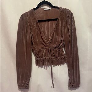 Zara Chocolate Pleated Blouse